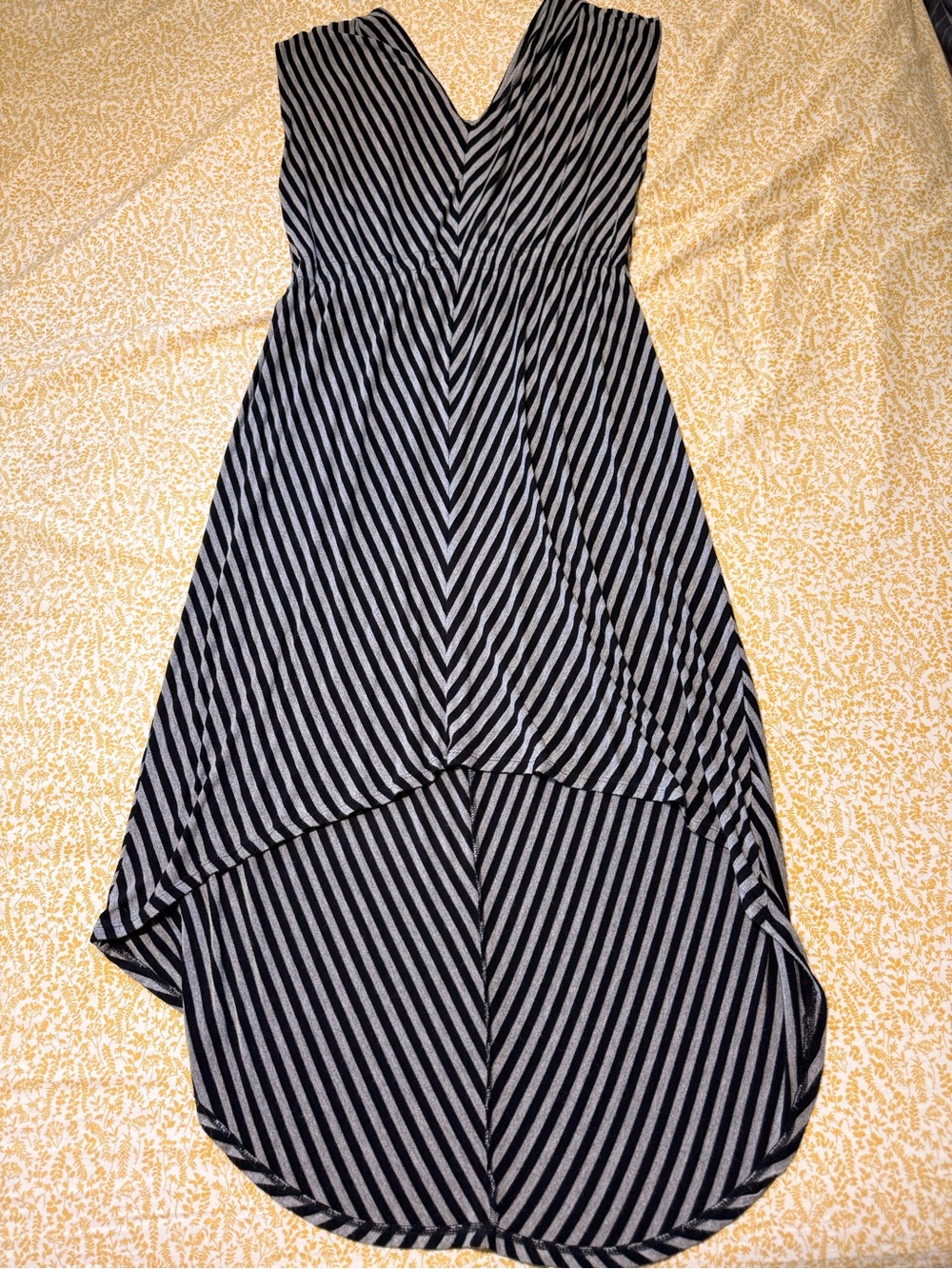 Mossimo Supply Co. Black and Gray Striped V-Neck High-Low Dress